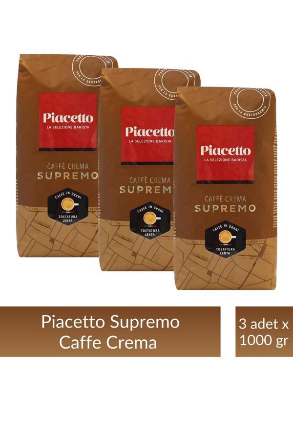 Piacetto Cafe Crema Supremo Çekirdek Kahve 1 kg x 3 Adet - Image 1
