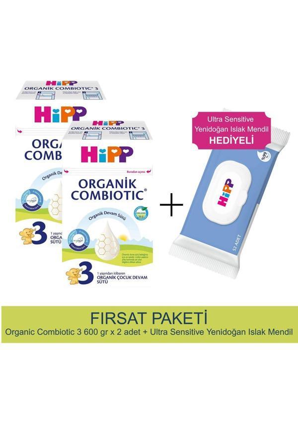 Hipp 3 no Combiotic Devam Sütü 600 gr X 2 Adet + Ultra Sensitive Yenidoğan Islak Mendil Hediyeli - Image 1