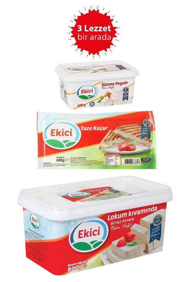 Ekici Tam Yağlı Beyaz Peynir 800gr + Taze Kaşar Peyniri 600gr + Süzme Peynir 400gr 3'lü Lezzet Paketi - Image 1