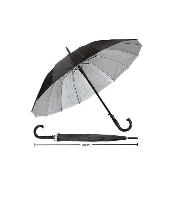 Baston Şemsiye Siyah İçi Gümüş Renk RW86 - Image 1