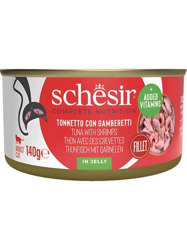 Schesir Tam ve Dengeli Ton Balığı ile Karidesli Jöle İçinde Kedi Konservesi 140g - Image 1