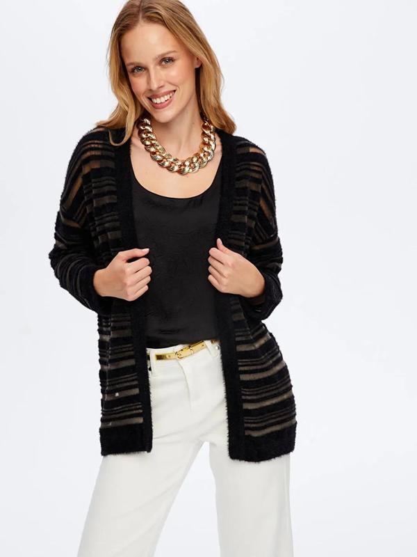 Faik Sönmez Transparan Detaylı Kadın Triko Hırka W26TRH004 - Image 1