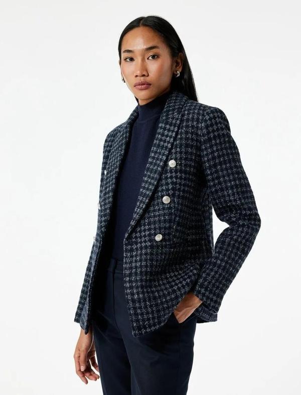 Koton Kruvaze Yaka Cepli Ekose Tüvit Kısa Kadın Blazer Ceket 6WAK50012UW - Image 1