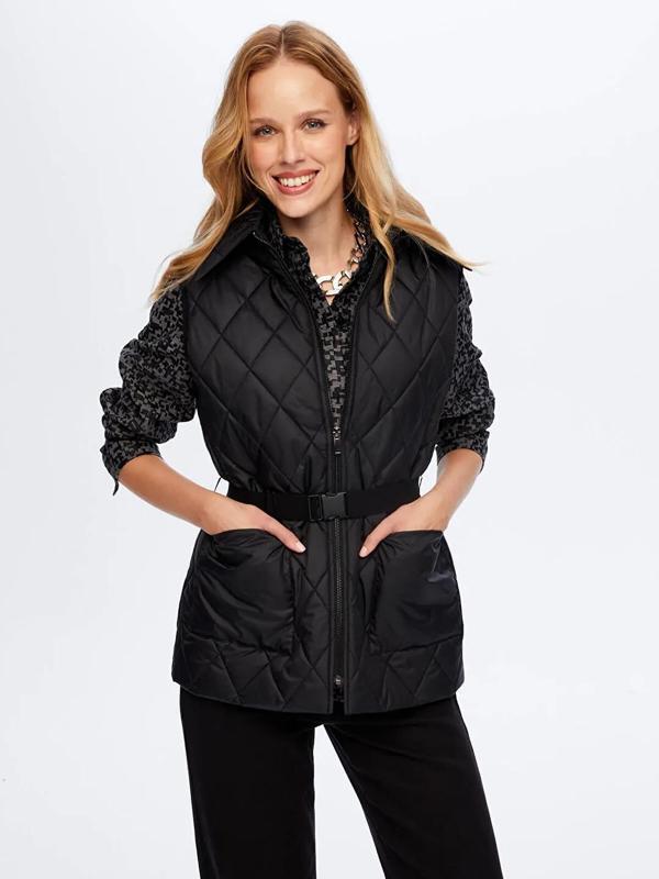 Faik Sönmez Beli Kemer Detaylı Kadın Kapitone Yelek W26KYL003 - Image 1