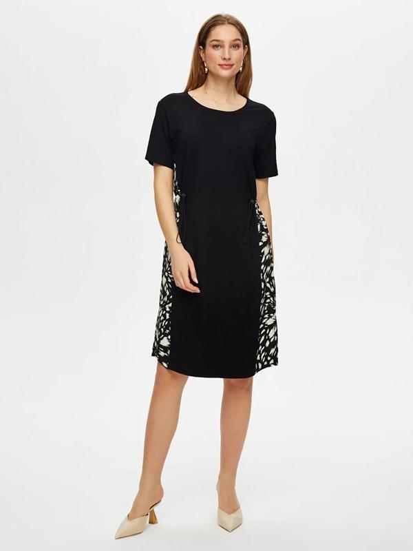 Faik Sönmez Yanları Desenli Dokuma Garnili Beli Tünelli Örme Kadın Elbise US25ELB009 - Image 1