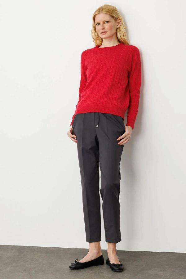 Desen Triko Sıfır Yaka Saç Örgülü Kadın Kazak 23329 - Image 1