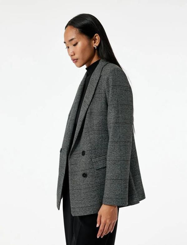 Koton Cepli Kruvaze Ekose Kadın Blazer Ceket 6WAK50013UW - Image 1