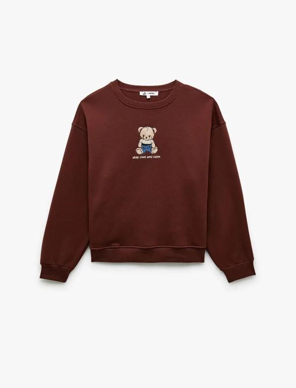 Koton Ayıcık Nakışlı Şardonlu Kadın Oversize Sweatshirt 6WAL10241IK - Image 1