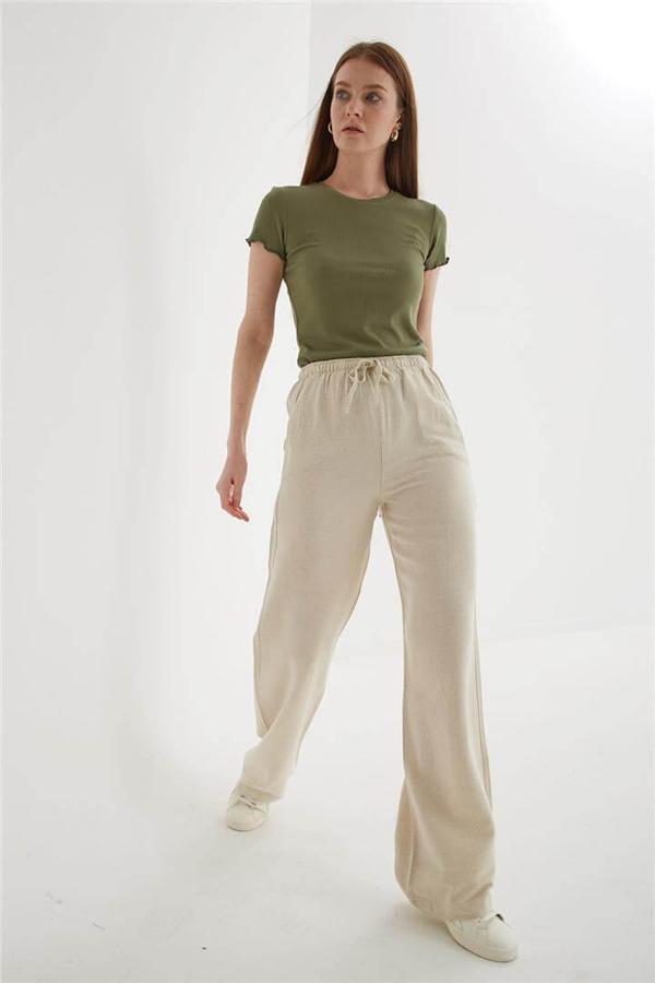 Fashion Friends Geniş Paça Kadın Keten Pantolon 25Y0249K1 - Image 1