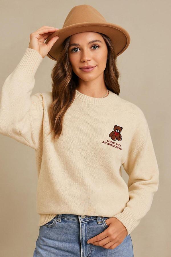 Fashion Friends Nakışlı Kadın Kazak 25K0313K1 - Image 1