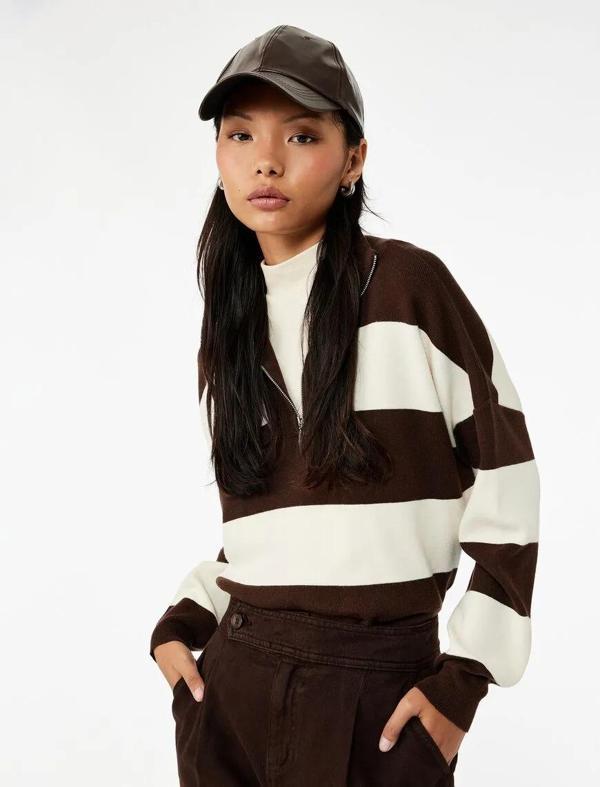 Koton Viskon Karışımlı Renk Bloklu Kadın Triko Kazak 6WAL90068HT - Image 1