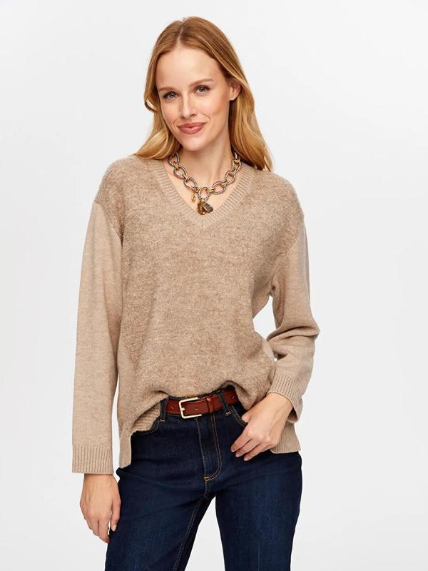 Faik Sönmez Önü Buklet Örgü V Yaka Kadın Triko Bluz W26TRB014 - Image 1