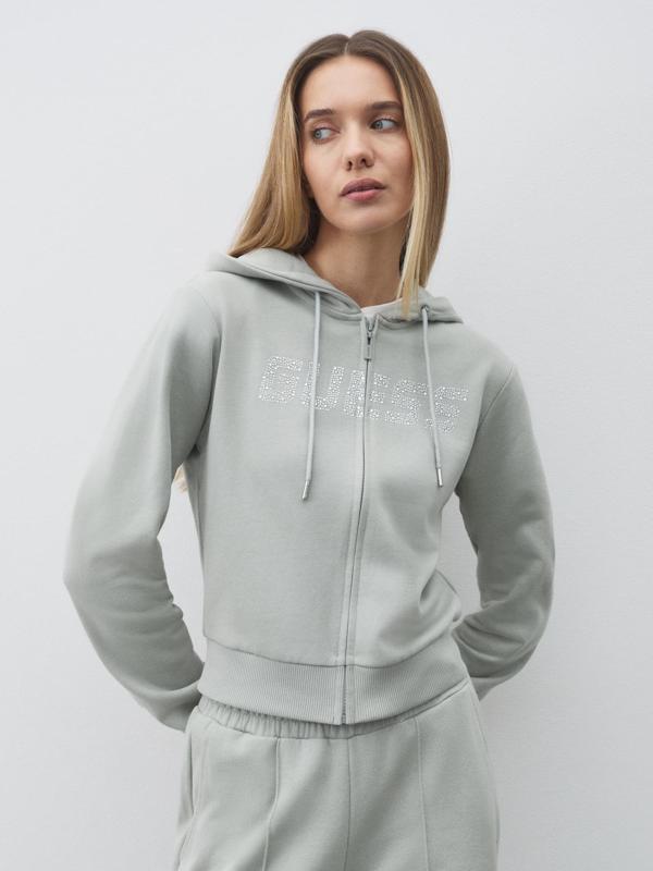 Guess Logolu Yapay Elmas Taşlı Kapüşonlu Kadın Sweatshirt V5GQ10KCRP0 - Image 1