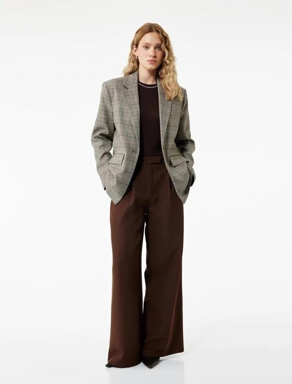 Koton Pileli Cepli Uzun Geniş Paça Kadın Palazzo Pantolon 6WAK40155PW - Image 1