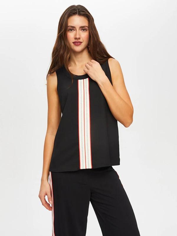 Faik Sönmez Renk Bloklu Zigzag Nakışlı V Yaka Kadın Atlet US25ATL012 - Image 1