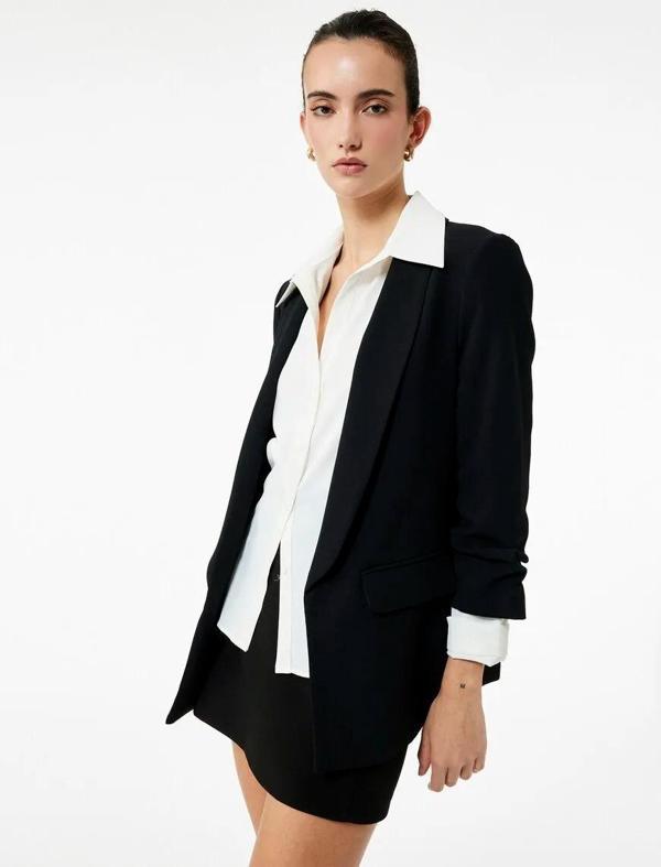 Koton Krep Kumaş Regular Fit Şal Yaka 3/4 Kollu Kadın Blazer Ceket 6WAK50014UW - Image 1