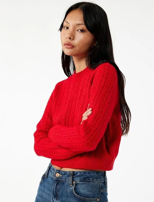 Koton Saç Örgüsü Detaylı Bisiklet Yaka Kadın Triko Kazak 6WAL90039HT - Image 1