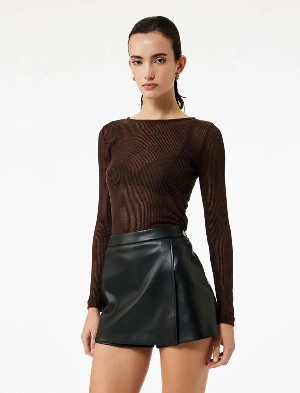 Koton Slim Fit Suni Deri Kadın Mini Şort Etek 6WAK70012EW - Image 1