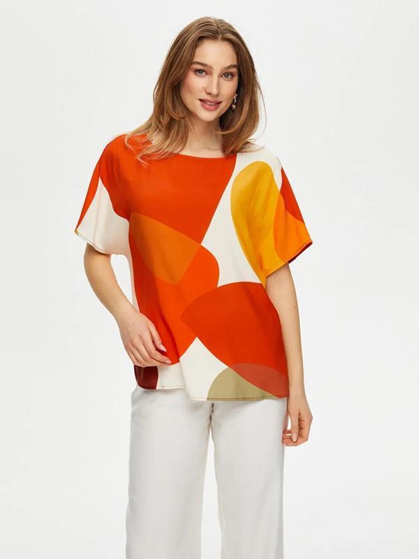 Faik Sönmez Geometrik Soyut Desen Viskon Kadın Bluz US25BLZ039 - Image 1