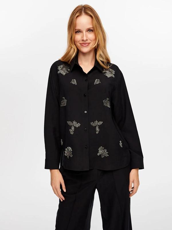 Faik Sönmez Boncuk Nakış Detaylı Tenselli Kadın Gömlek W26GML010 - Image 1