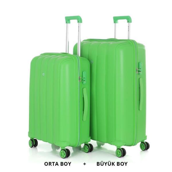 MÇS Bavul Büyük ve Orta 2li Set Kırılmaz Silikon Valiz V305 FıstıkYeşil - Image 1