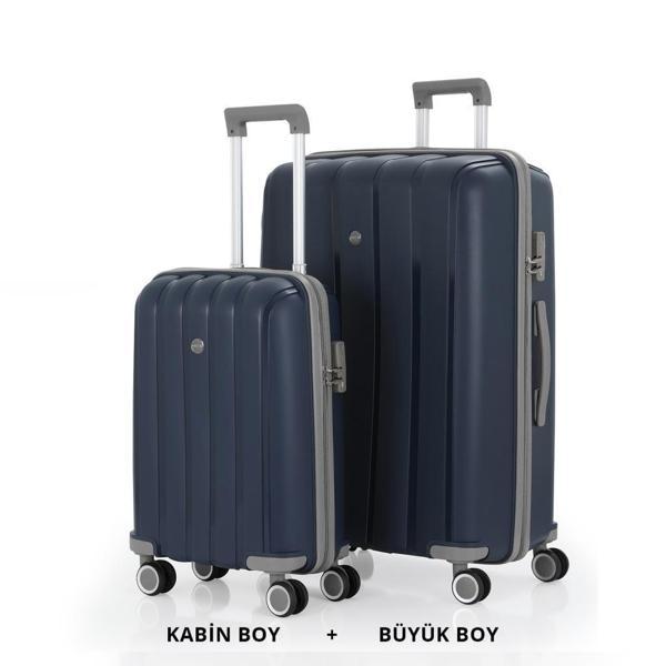 MÇS Bavul Büyük ve Kabin 2li Set Kırılmaz Silikon Valiz V305 Laci/Gri - Image 1