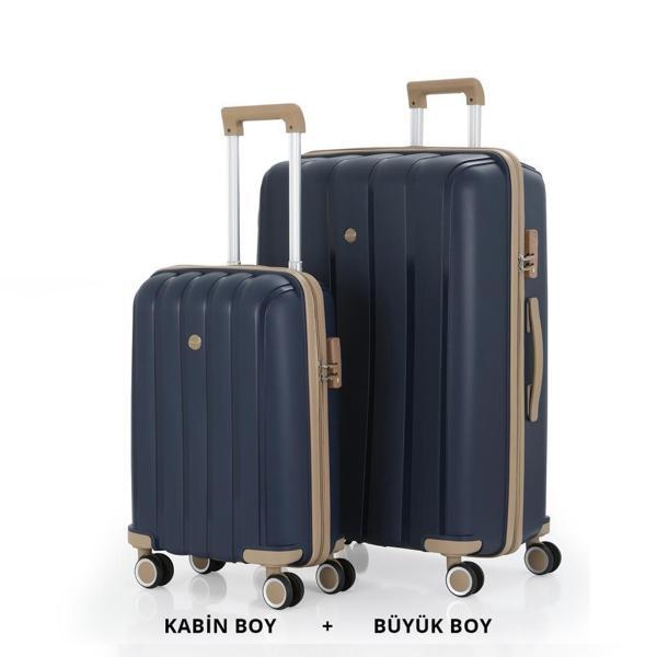 MÇS Bavul Büyük ve Kabin 2li Set Kırılmaz Silikon Valiz V305 Laci/Şampanya - Image 1
