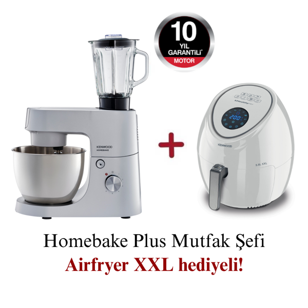 Kenwood Homebake Plus Mutfak Şefi 1400 Watt 5 Lt Stand Mikser KHH01.120SI + Kenwood Airfryer XXL 5,5 Lt Beyaz HFP50.000W - Image 1