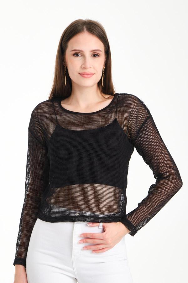  Uzun Kol Kare File Bluz - Image 1