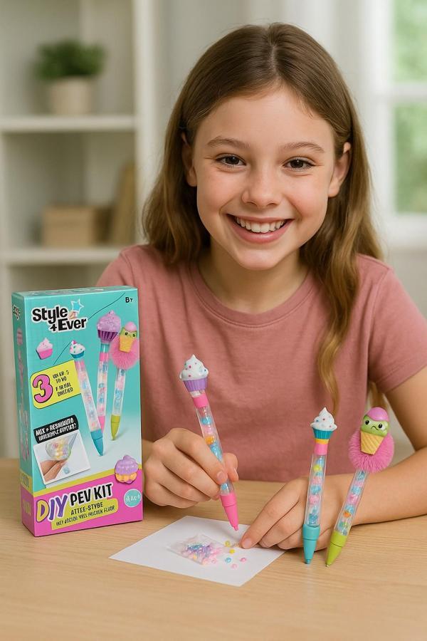 Kawaii Yeşil Style 4 Ever Yummy DIY Kalem Yapım Seti Çocuklar İçin 3 Lü Tatlı Tasarım Kit 20cm - Image 1