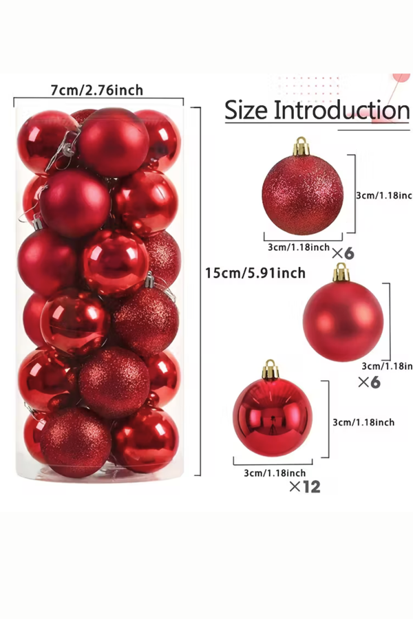 24 Adet 3 cm Kırmızı & Altın Noel Ağacı Süs Topu Seti | Mini Plastik Yılbaşı Dekor Topları - Image 1