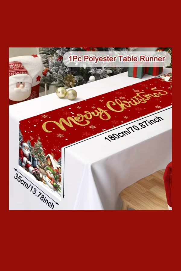 Ekstra Uzun Noel Masa Örtüsü | Bordo / Altın / Yeşil / Gri / Kahverengi Seçenekli Polyester Yılbaşı Sofra Dekoru (1 Adet) - Image 1