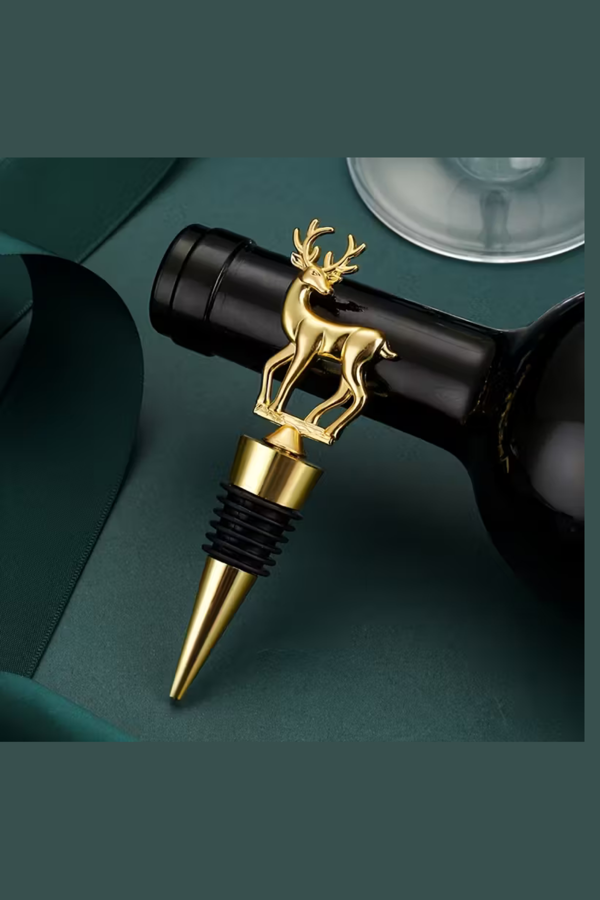 Geyik Şeklinde Altın Kaplama Şarap Şişesi Tıpası | Dayanıklı Çinko Alaşım Şarap Aksesuarı (1 Adet) - Image 1