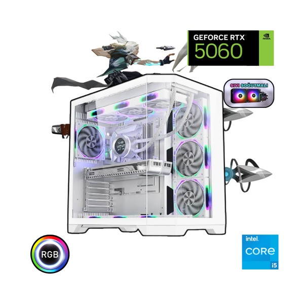 intel i5 14400f 16GB 500Gb SSD RTX 5060 240mm sıvı soğutma Oyuncu Bilgisayarı - Image 1