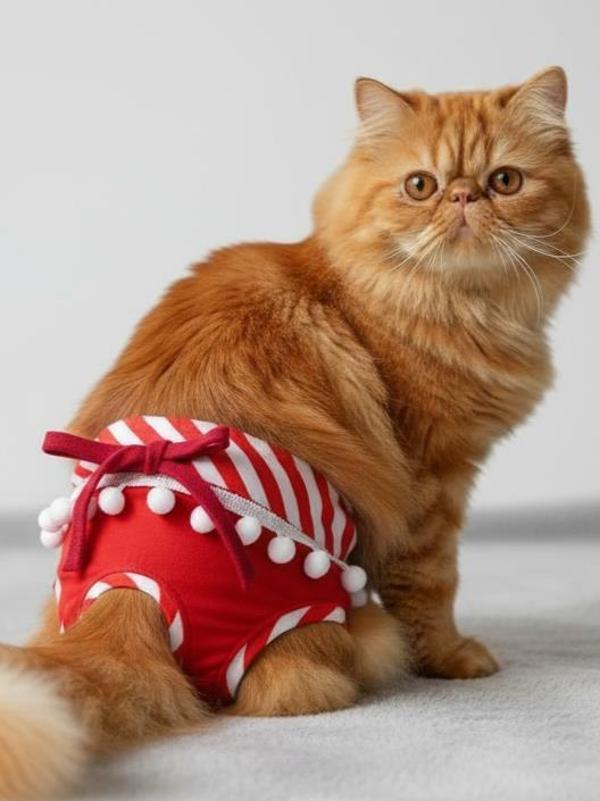 Frilly Red Dişi Kedi Regl Külotu | Kedi Donu | Kedi İç Çamaşırı | Ayarlanabilir Bağcıklı | Küçük Irklar İçin - Image 1