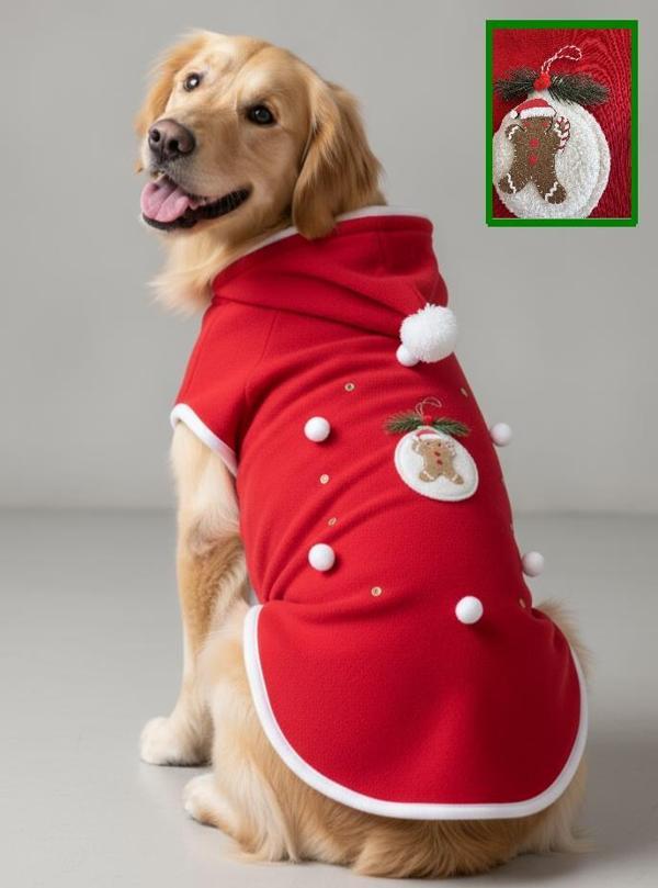 Kurabiye Adam Yılbaşı Köpek Kıyafeti | Noel Baba Kapüşonlu Polar Sweatshirt | Orta ve Büyük Irklar İçin - Image 1