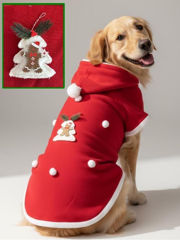 White Tree Kırmızı Yılbaşı Köpek Kıyafeti | Noel Baba Kapüşonlu Polar Sweatshirt | Orta ve Büyük Irklar İçin - Image 1