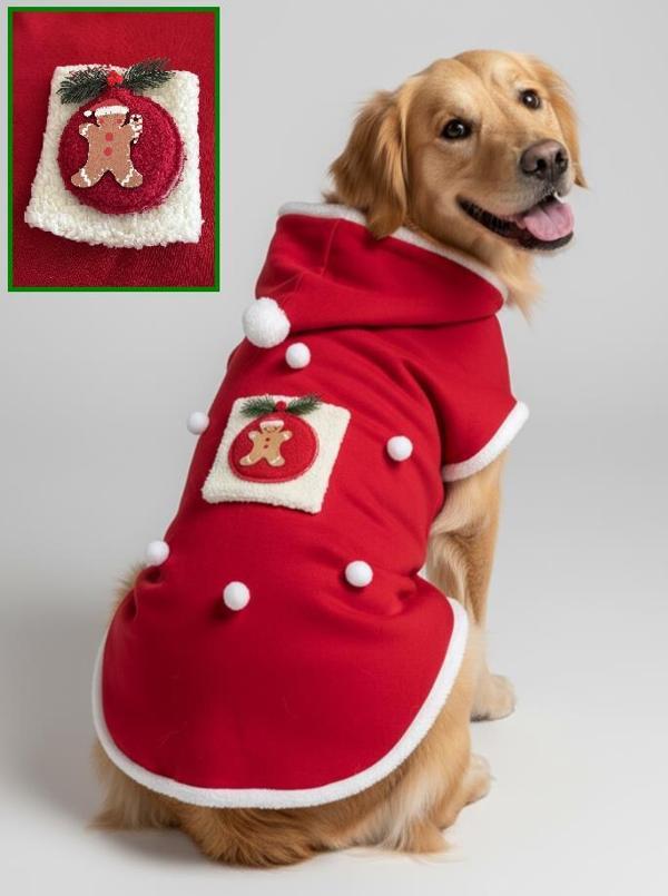 Red Star Kırmızı Yılbaşı Köpek Kıyafeti | Noel Baba Kapüşonlu Polar Sweatshirt | Orta ve Büyük Irklar İçin - Image 1