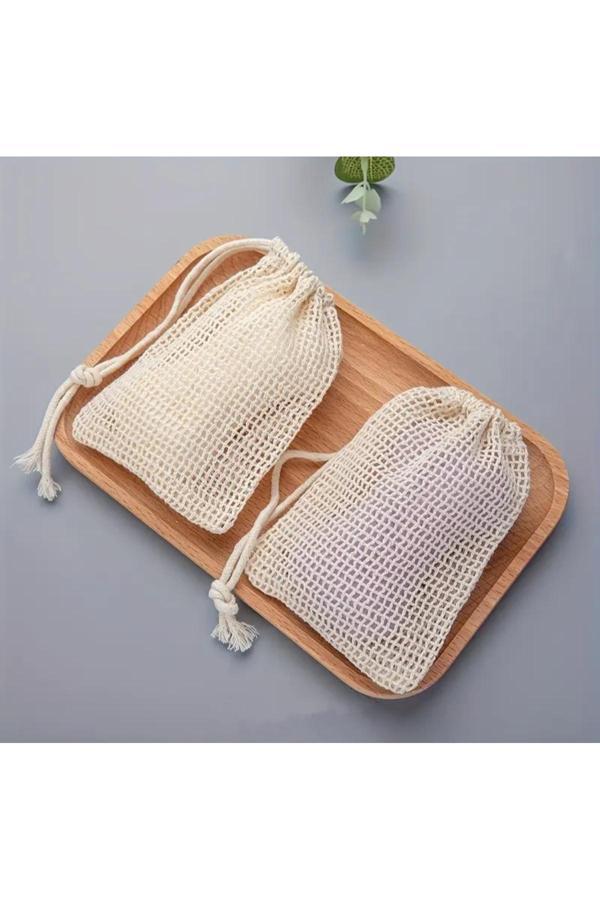 Doğal Pamuklu File Sabun Kesesi 3'lü Set 9x15 cm Sabunluk, Duş Lifi, Banyo Aksesuarı - Image 1