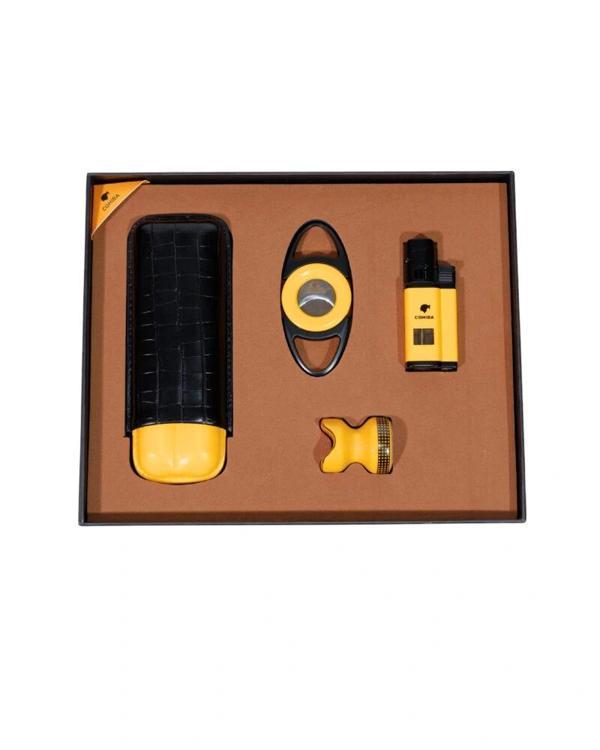 AlsepeteAvm Çakmak Kesici Küllük Sehpa Dörtlü Sarı – Siyah Puro Seti CST0266 - Image 1