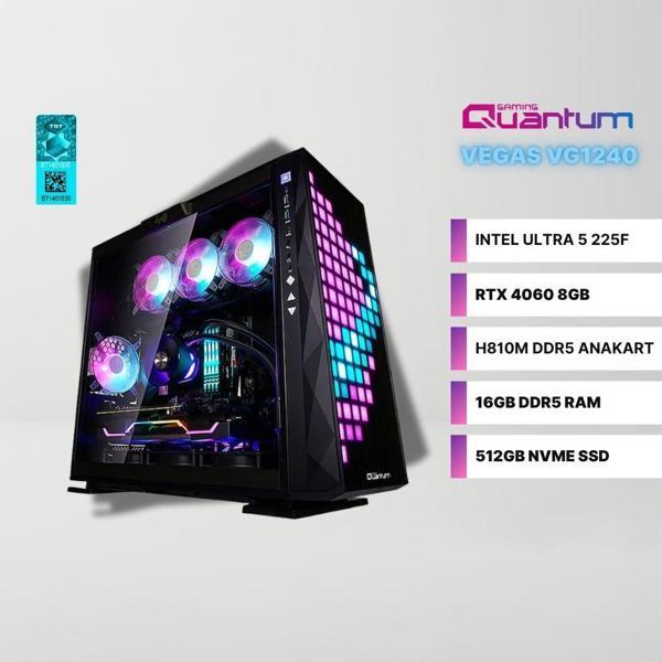 Quantum Gaming Vegas VG1240 Intel Ultra 5 225F 16GB DDR5 512GB NVMe RTX 4060 8GB Freedos Masaüstü Oyun Bilgisayarı - Image 1