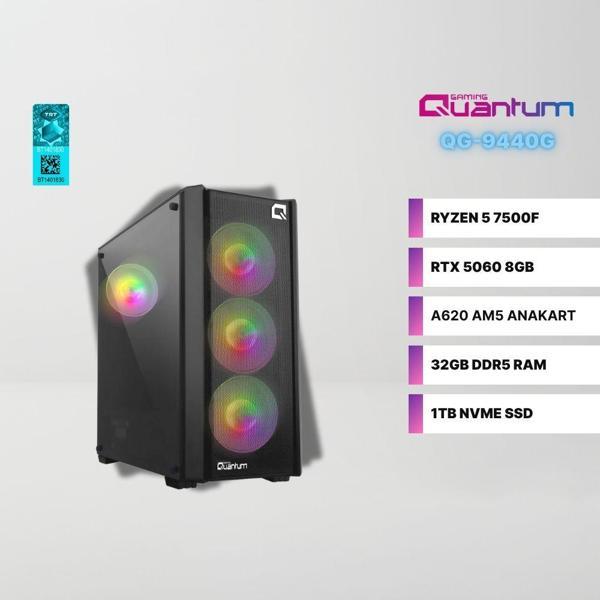 Quantum Gaming QY1610 AMD Ryzen 5 7500F 32GB DDR5 1TB NVMe RTX 5060 8GB Freedos Gaming Masaüstü Bilgisayar - Image 1