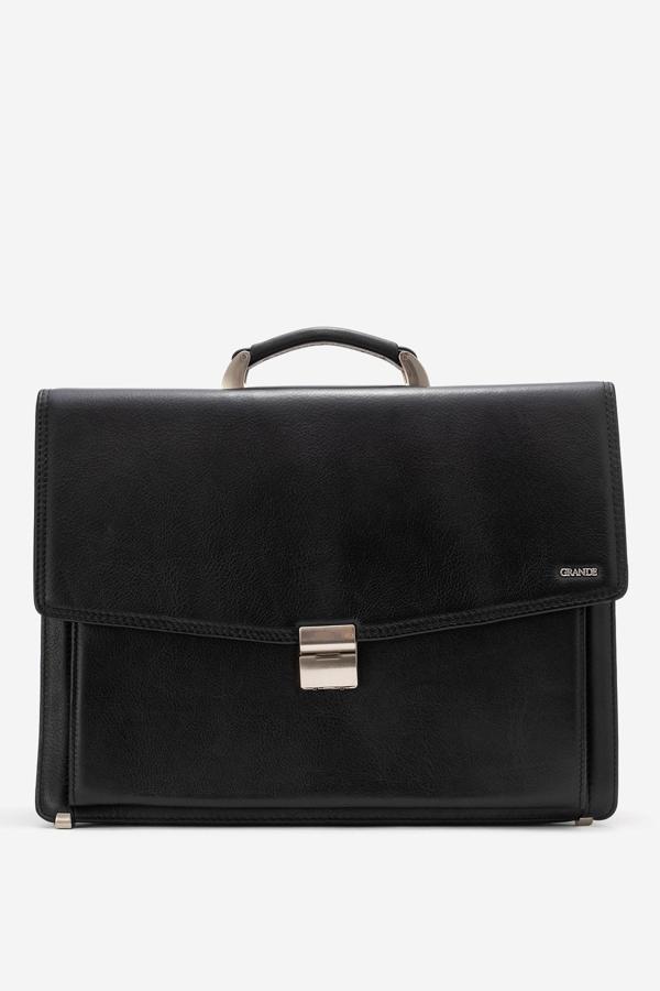 GD 4211 Hakiki Deri Erkek Kilitli Evrak Çantası SİYAH - Image 1