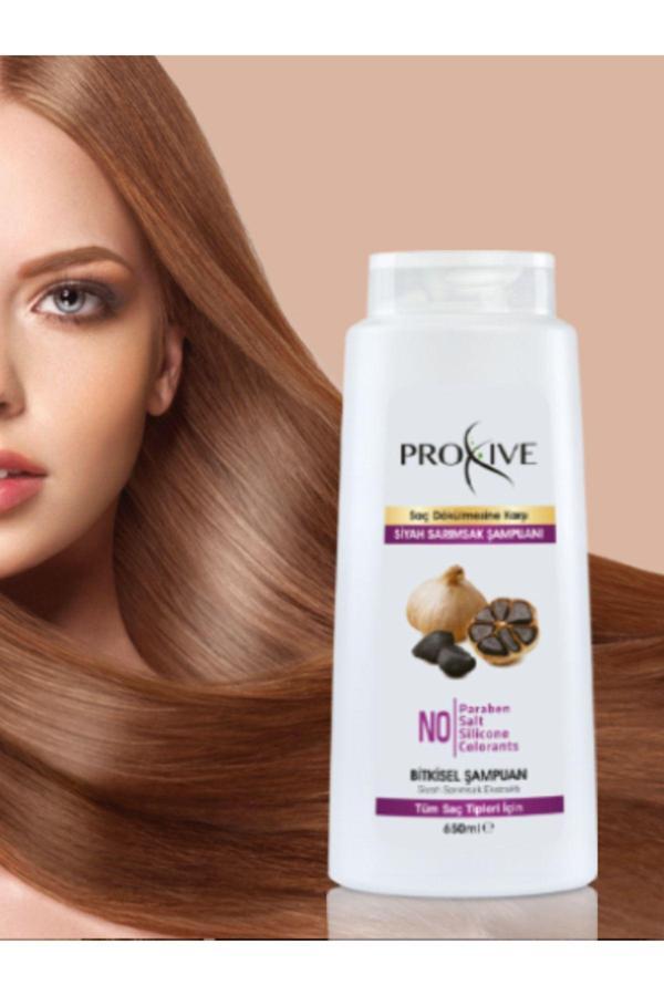 Proxive Tuzsuz Parabensiz Silikonsuz Boyasız Dökülme Önleyici Bitkisel Siyah Sarımsak Şampuanı 650 Ml - Image 1