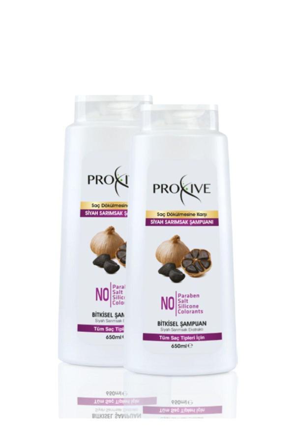Proxive Tuzsuz Parabensiz Silikonsuz Boyasız Dökülme Önleyici Siyah Sarımsak Özlü Şampuan 650 Ml X 2'Li - Image 1