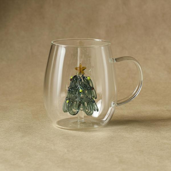 Karaca New Year Yılbaşı Green Pine Tree Cam Kupa 440 ml - Image 1