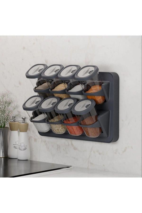 Pointtech 8Li Tezgah Üstü Standlı Döner Kapaklı Baharatlık Seti - Image 1