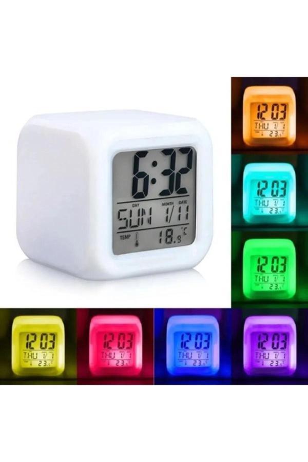 Pointtech Dijital Küp Çalar Saat Termometre 7 Renk Değiştiren Dekoratif 1 Adet - Image 1