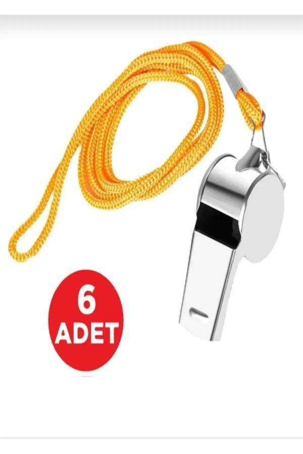 Pointtech Kaliteli 6 Adet Sarı Ipli Paslanmaz Metal Deprem Düdüğü, Hakem, Can Kurtaran Düdük (6 Adet) - Image 1