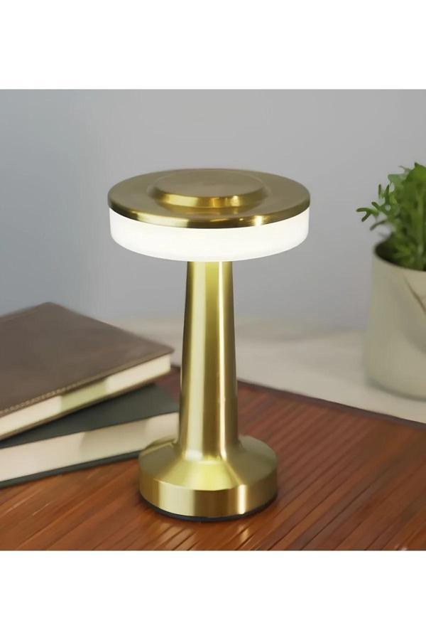 Pointtech Şarjlı Modern Led Abajur Masa Lambası Dokunmatik 3 Mod Kademeli Şarjlı Dokunmatik Gold Masa Lambası - Image 1